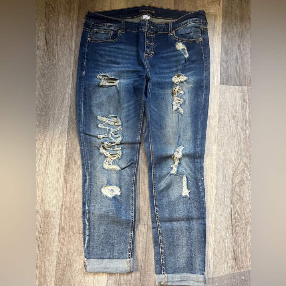Maurice’s Women Distressed Women's Button-Fly Jeans - Dark Blue